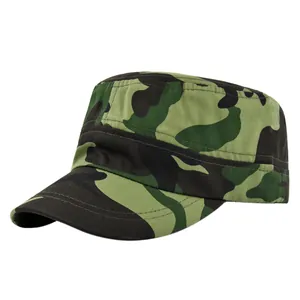 Detail view of the durable jungle camouflage pattern on the cotton flat top military cap