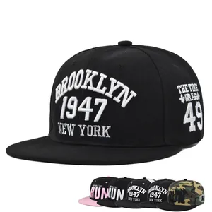 Casquette de Baseball Brodée Brooklyn 1947 New York Streetwear Snapback Bord Plat Hip Hop Chapeau Homme Femme Ajustable