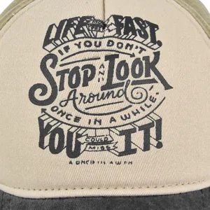 Classic Route 66 embroidered trucker hat with vintage print and breathable mesh design