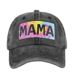Casquette de baseball gris délavé avec écusson MAMA tie-dye coloré sur le devant