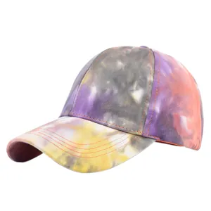 Casquette de baseball tie-dye colorée à visière courbée et structure à 6 panneaux