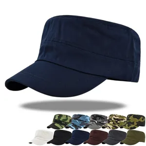 Cotton Military Flat Top Cadet Cap For Men Women Solid Camouflage Outdoor Sunshade Hat Adjustable Vintage Army Style Cap