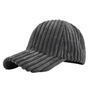 Classic dark grey corduroy baseball cap with vertical ribbed texture for autumn and winter