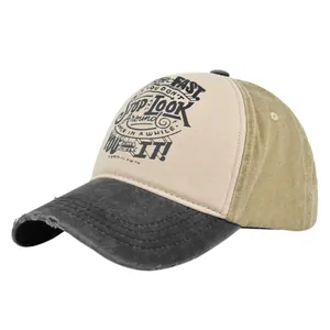 Retro tricolor Route 66 baseball cap with 3D embroidery and distressed brim detail