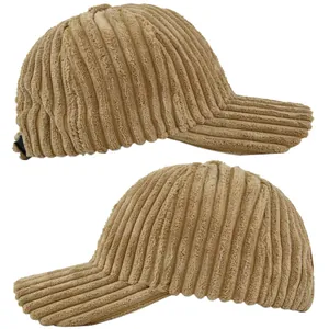 Detail of khaki corduroy texture on a stylish baseball cap for autumn winter season