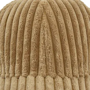 Close-up of khaki corduroy baseball cap showing premium soft texture and stitching