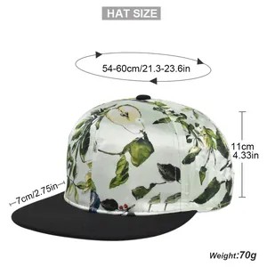 Größentabelle für Hip-Hop-Cap mit 54-60cm Umfang und Maßen für Schirm und Höhe