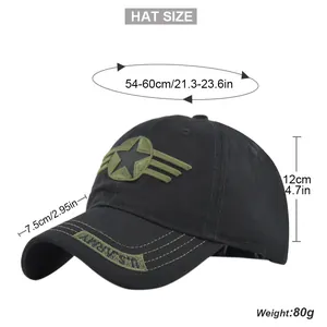 Detailed size chart for the Route 66 embroidered baseball cap with military star design