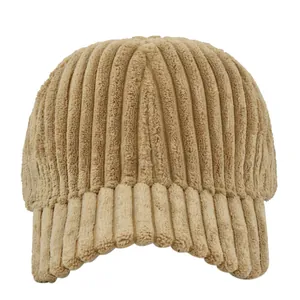 Khaki corduroy baseball cap with wide ribbed texture and stylish round top design