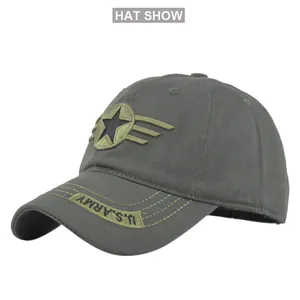 Detailed view of U.S. ARMY embroidery on a grey mesh baseball cap brim and front shield