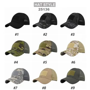 Tactical mesh baseball hats set in nine camouflage and solid colors with velcro patches