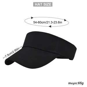 Detailed size guide for black sun visor hat showing 54-60cm circumference and measurements