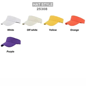 Detailed view of sun visors in five colors including white, yellow, orange and purple