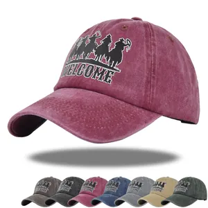 Gorra de Béisbol Vintage de Algodón Lavado Bordado de Vaquero Letra Welcome Ajustable Parasol Dad Hat para Deporte al Aire Libre Casual