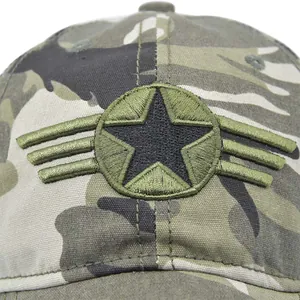 Camo baseball cap with 3D star and wing embroidery, durable military style sun hat