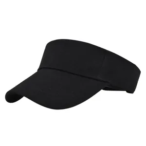 Detailed view of a black sun visor hat with wide reinforced brim and twill texture