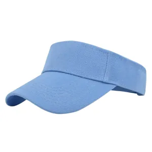 Detailed close-up of sky blue open top baseball cap with reinforced visor stitching