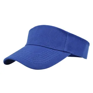 Detailed close-up of dark blue sun visor hat with reinforced stitching and twill texture