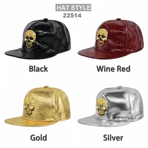 Cappellini hip hop in finta pelle di serpente con teschio dorato in quattro colori