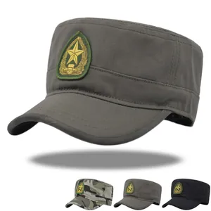 Cadettenmütze Flache Militärmütze Baumwolle Camouflage-Stil Mit Stern-Stickerei Abzeichen Verstellbarer Patrouillenhut Sonnenschutz