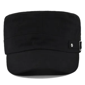 Classic black cotton canvas military cap with side metal rivets and adjustable strap