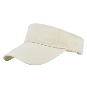 Detail of cream twill fabric visor showing curved brim and minimalist athletic design