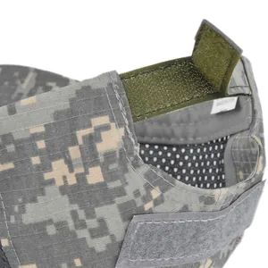Macro detail of breathable mesh lining and adjustable velcro strap on camo tactical cap