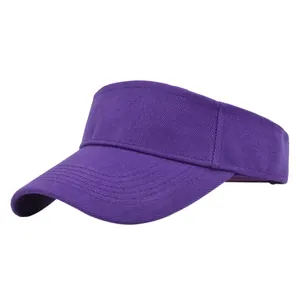 Detail of deep purple sun visor with curved brim and textured twill fabric detail
