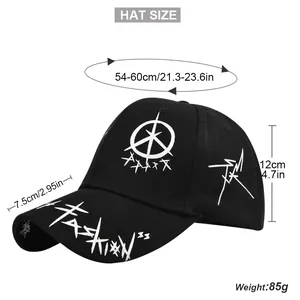 Detailliertes Maßdiagramm für Route 66 Stickkappe mit Maßen und 85g Gewichtsanzeige