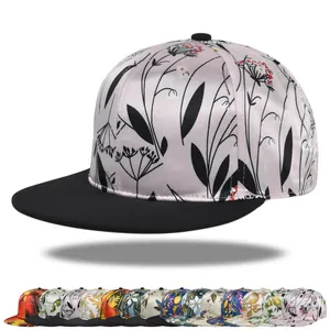 Unisex Tropisch Blumen Drucken Flache Krempe Baseballkappe Satin Hip Hop Snapback Hut Für Damen Herren Reise Outdoor Streetwear