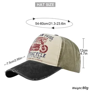 Detailed size chart for vintage Route 66 trucker hat with dimensions and weight info