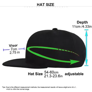 Size guide for Route 66 baseball cap showing adjustable circumference 54-60cm and depth