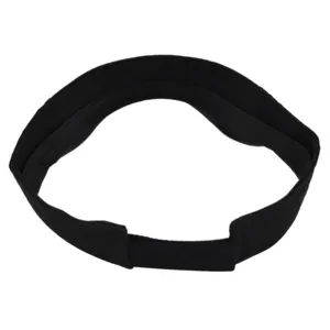 Detail view of black sun visor with adjustable velcro strap and padded sweatband