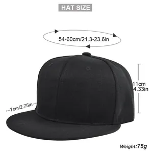 Flat brim baseball hat size chart showing circumference height and brim dimensions