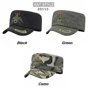 Flat top military patrol caps with eagle embroidery in black, green and camo styles
