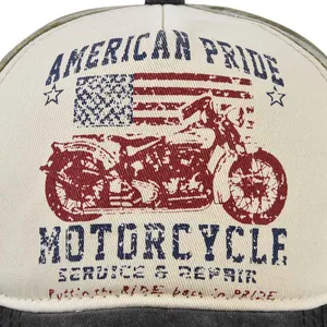 Vintage Route 66 mesh baseball cap with American pride motorcycle embroidery