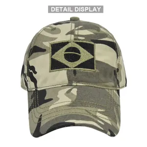 Detail showing high-quality 3D embroidery on camouflage cotton military cap