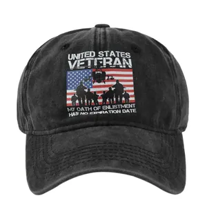 Verwaschene schwarze American Veteran Baseballkappe mit Flaggenprint und 3D-Stickerei