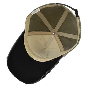 Detail of cotton mesh baseball cap interior with wash label and reinforced stitching