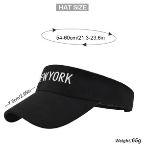 Size chart for New York sun visor hat showing 54-60cm circumference and 7.5cm brim length