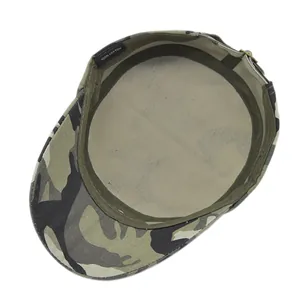 Detail view of the 100% cotton lining and adjustable metal buckle on camouflage cadet cap