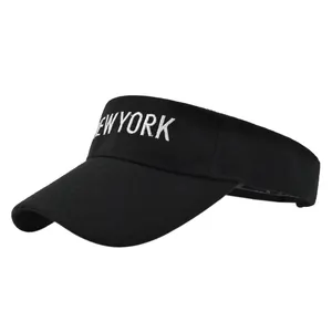 Black New York embroidered visor hat with open top and breathable cotton twill fabric