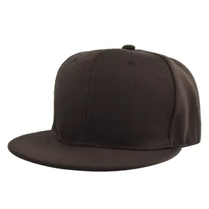 Macro shot of dark brown twill fabric texture on a 6-panel flat brim snapback hat