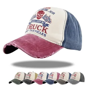 Gorra de Béisbol de Algodón Envejecido Vintage Para Hombres Mujeres Estampado Calavera Camión Lona Lavada Gorra Trucker Sombrero de Sol Ajustable