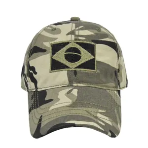 Unisex camouflage baseball cap with embroidered Brazil flag patch for outdoor sun protection