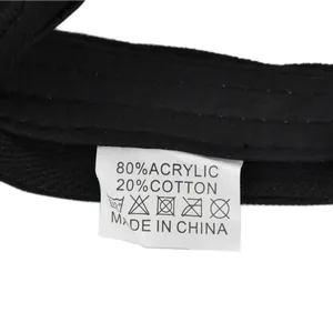 Detail of fabric label showing 80% Acrylic and 20% Cotton blend for baseball cap