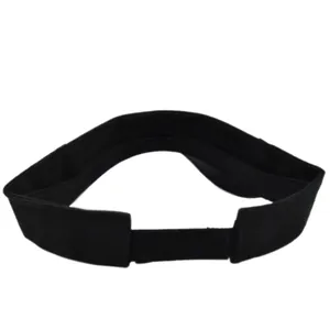 Detail of black open-top visor hat showing adjustable velcro strap for custom fit