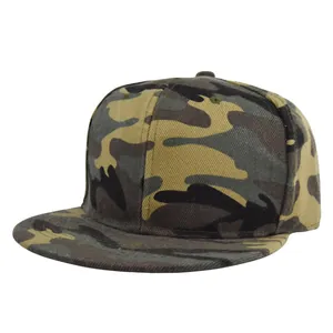 Detailed macro view of camo snapback cap showing durable canvas texture and stitching