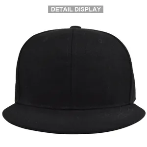 Detailed front view of a black flat brim snapback hat with premium twill fabric texture