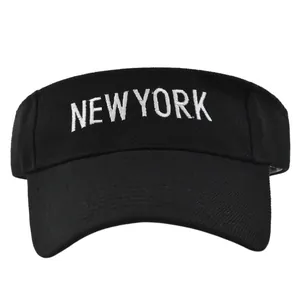 Black New York embroidered ponytail sun visor cap with breathable athletic mesh back